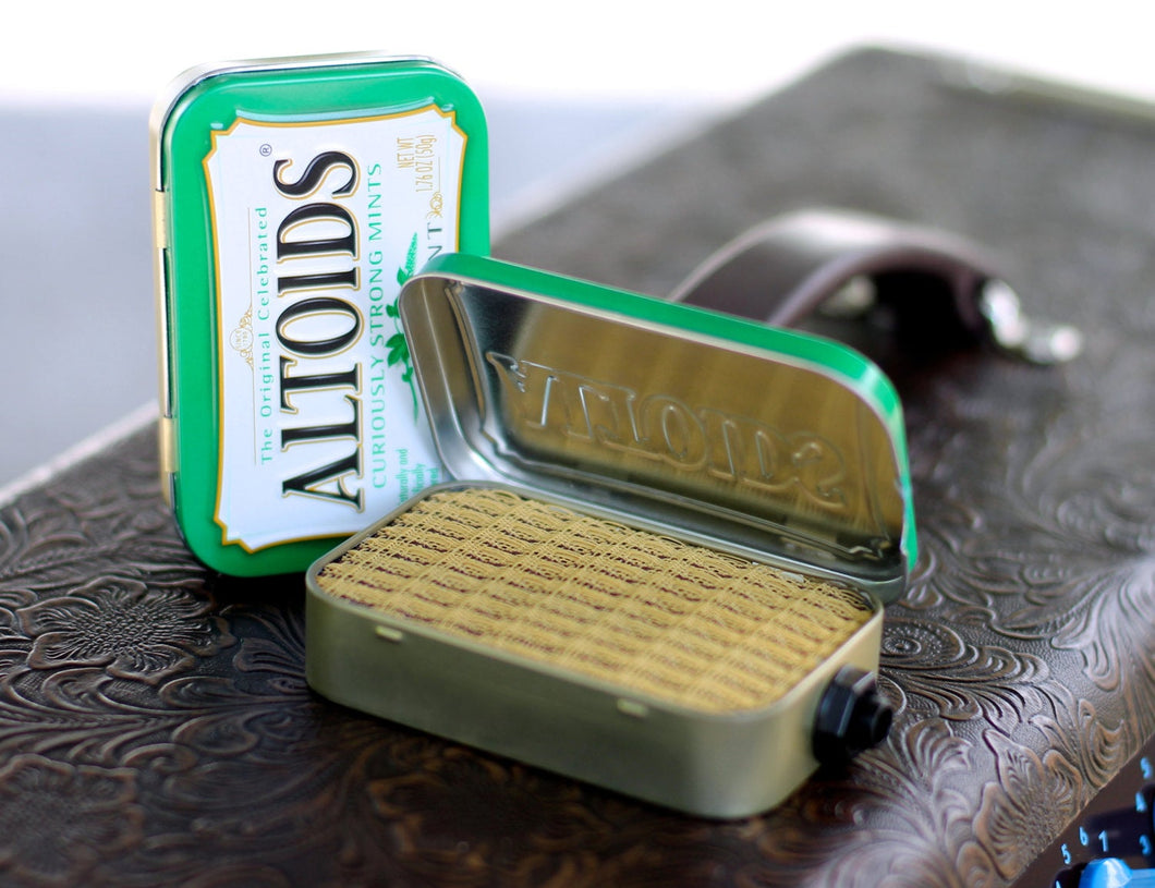 Portable Mint Tin Amp and Speaker for Electric Guitar- Altoids Green/Tweed handmade gifts for musicians